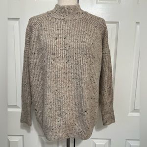 Aqua-Funnel neck long sleeve speckle sweater. Oversized XS warm minimalist chic.